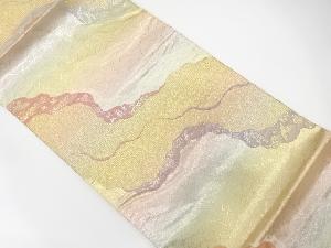 道長取りに草花・鳥模様織り出し　袋帯